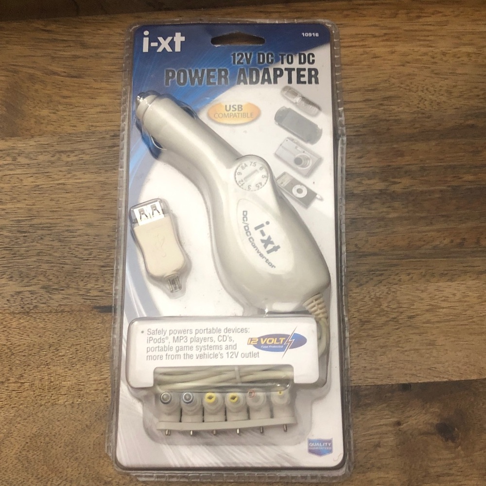 White 12V DC to DC Power Adapter - Car USB Compatible